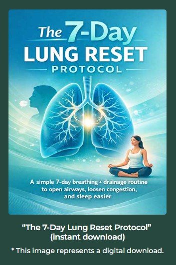 Cover image of The 7-Day Lung Reset Protocol digital download featuring lungs illustration and wellness theme
